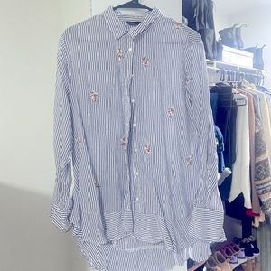 Zara button up embroidered floral